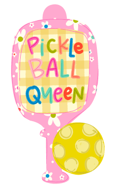 DOODLES BY REBEKAH PICKLE BALL QUEEN PINK PICKLE BALL PADDLE YELLOW BALL