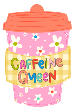 DOODLES BY REBEKAH PINK FLORAL CUP CAFFEINE QUEEN