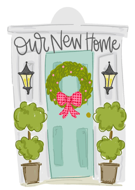 DOODLES BY REBEKAH OUR NEW HOME TEAL DOOR GREEN PLANTS