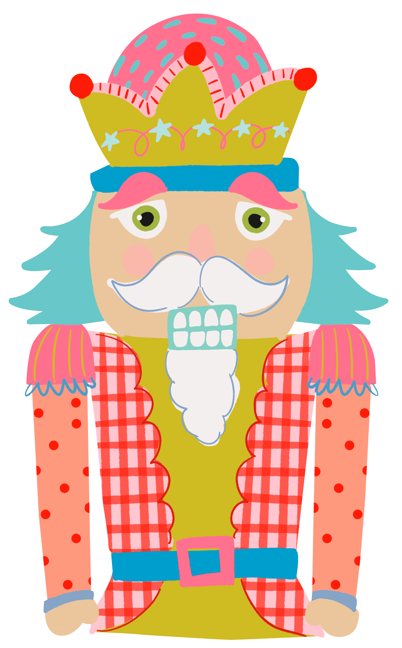DOODLES BY REBEKAH PEACH PINK TEAL GOLD NUTCRACKER