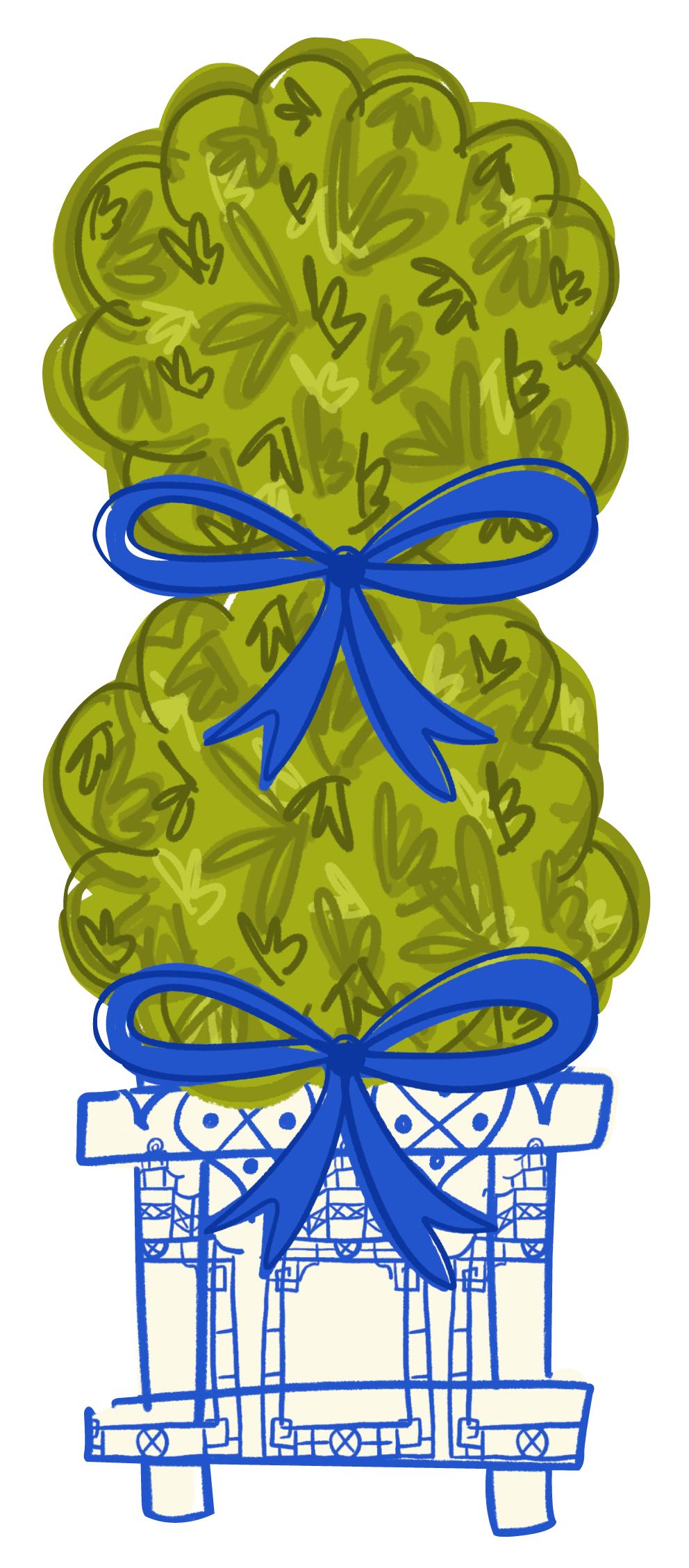 DOODLES BY REBEKAH DOUBLE TOPIARY WITH BLUE RIBBONS