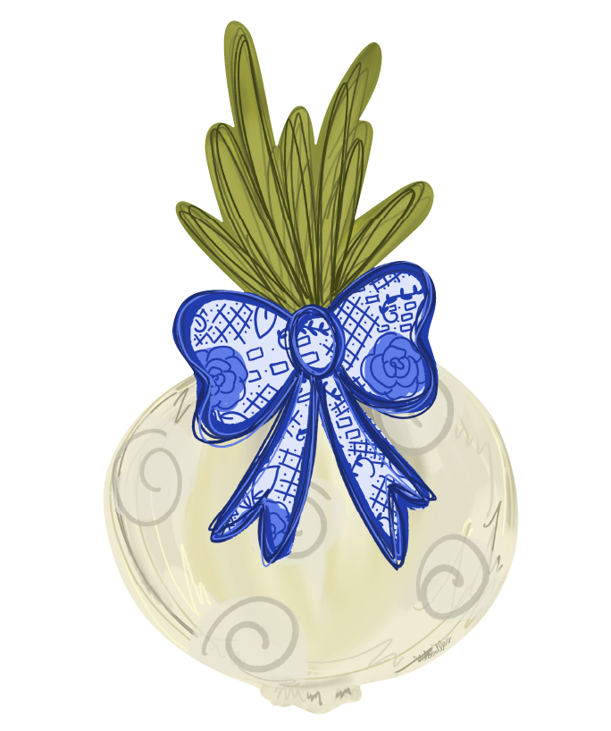 DOODLES BY REBEKAH ONION WITH BLUE BOW