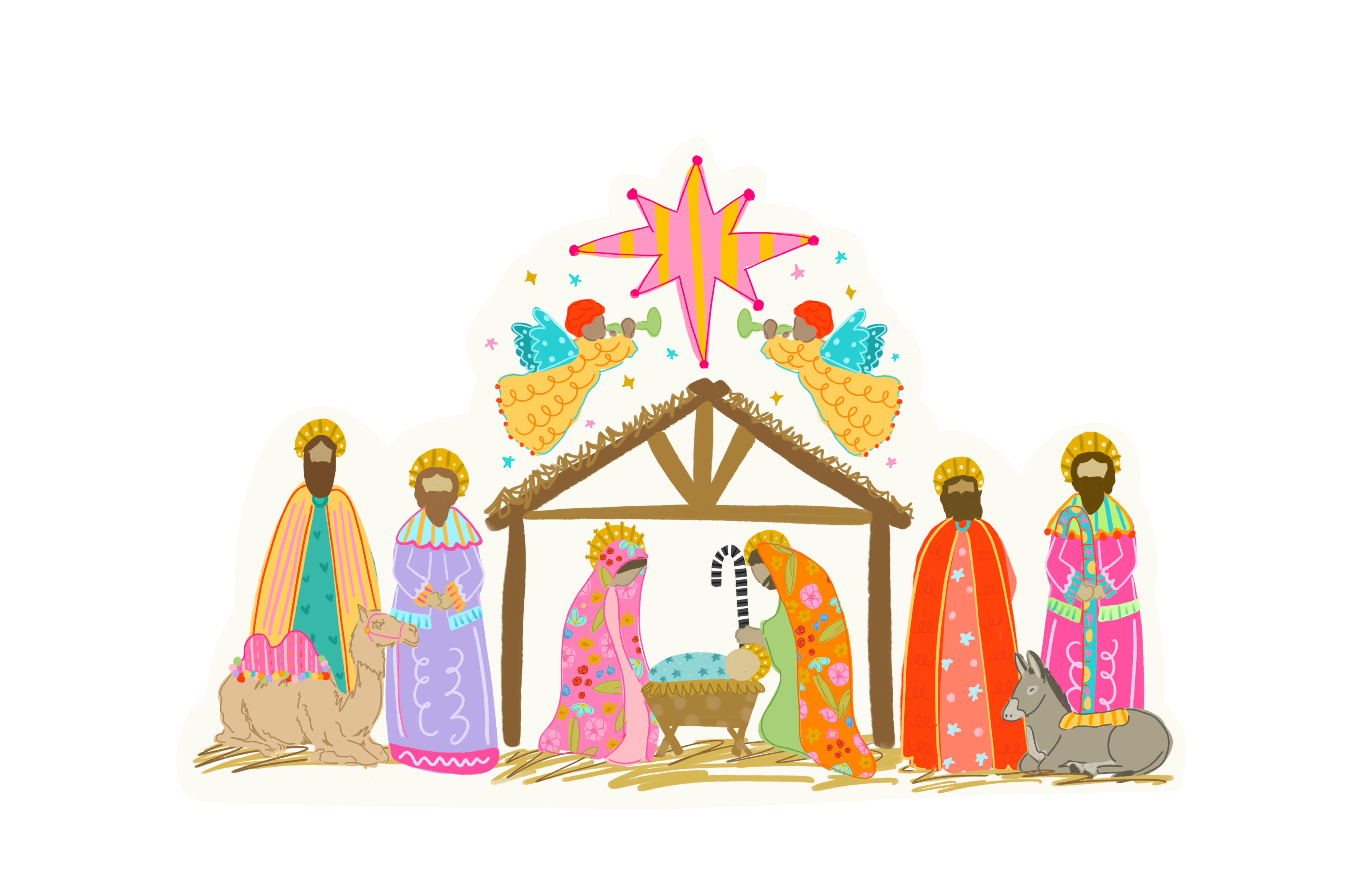 DOODLES BY REBEKAH COLORFULL NATIVITY SCENE
