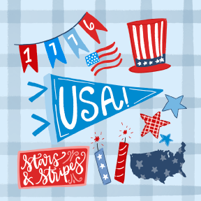 DOODLES BY REBEKAH BLUE BACKGROUND USA 1716