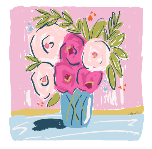 DOODLES BY REBEKAH PINK FLOWERS IN MASON JAR