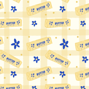 DOODLES BY REBEKAH YELLOW WHITE AND BLUE WITH STICKS OF BUTTER