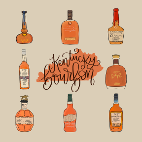DOODLES BY REBEKAH 8 BOTTLES STATE OF KENTUCKY AND KENTUCKY BOURBON IN BLACK