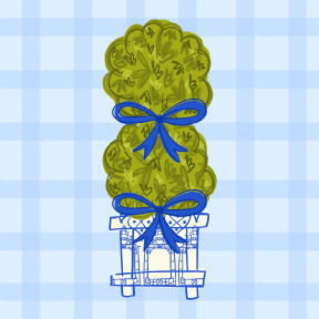 DOODLES BY REBEKAH TOPIARY WITH BLUE RIBBONS