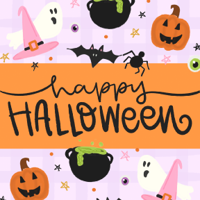 DOODLES BY REBEKAH ORANGE HAPPY HALLOWEEN GHOST BATS PUMPKINS