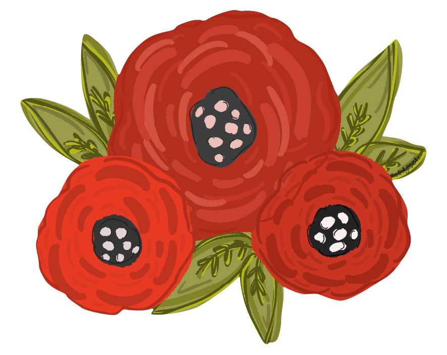 DOODLES BY REBEKAH TRIPLE RED FLOWERS