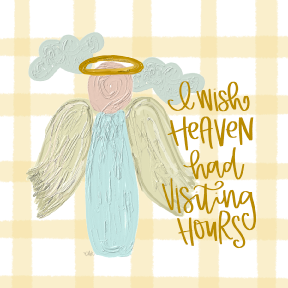 DOODLES BY REBEKAH YELLOW WHITE ANGEL I WISH HEAVEN HAD VISTING HOURS