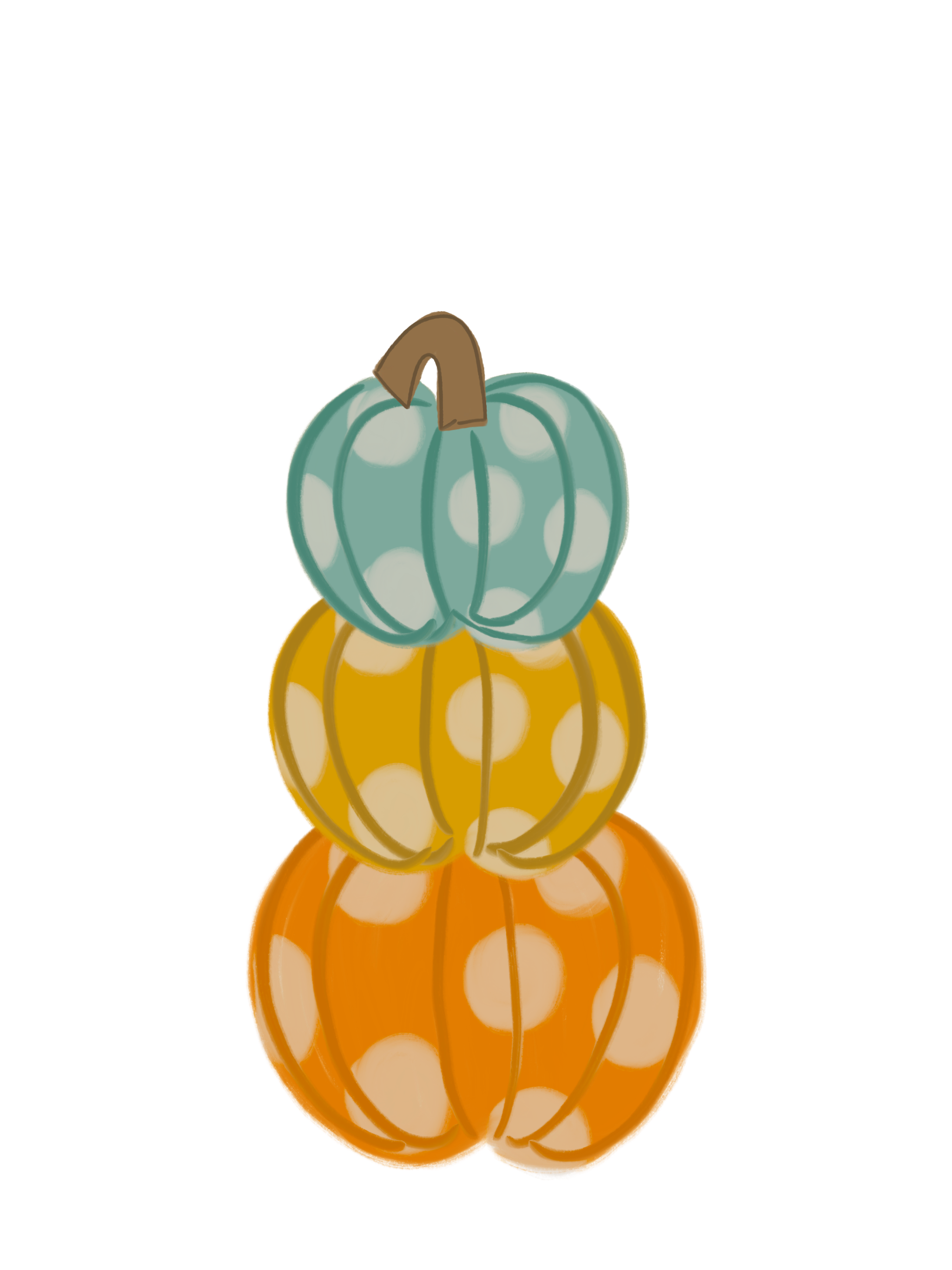 DOODLES BY REBEKAH ORANGE YELLOW AND TEAL PUMPKINS WITH WHITE DOTS
