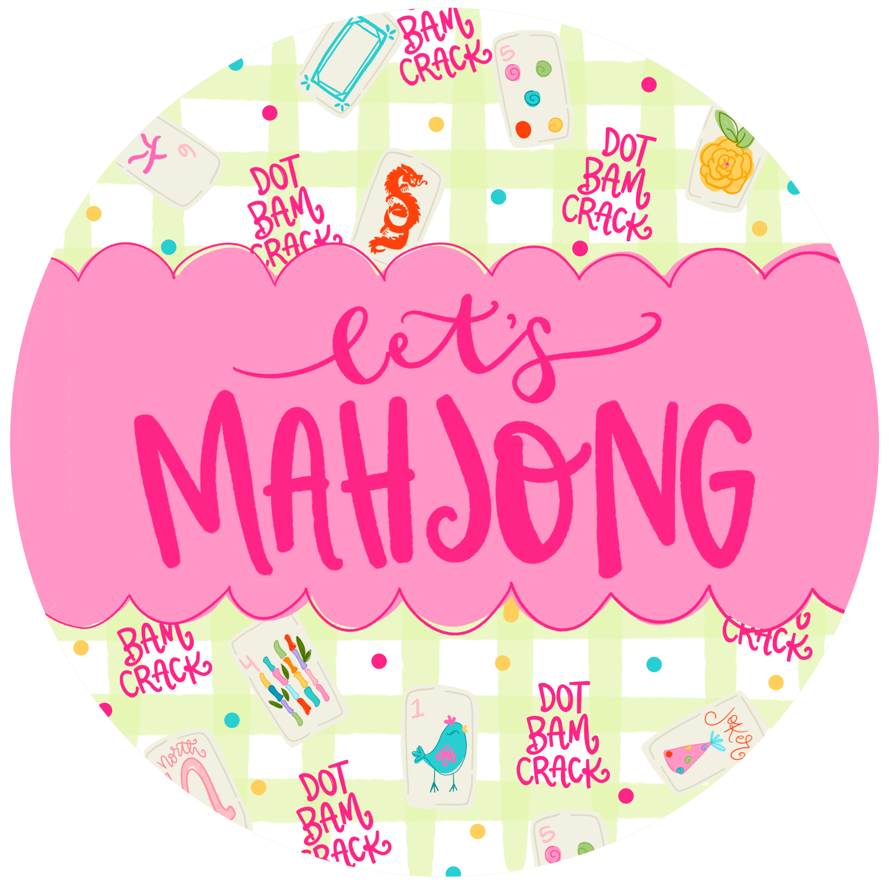 DOODLES BY REBEKAH IN PINK LET MAHJONG DOT BAM CRACK WITH CARDS