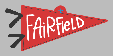 DOODLES BY REBEKAH IN TRIANGLE PENNANT FLAG RED WITH WHITE LETTERS FAIRFIELD