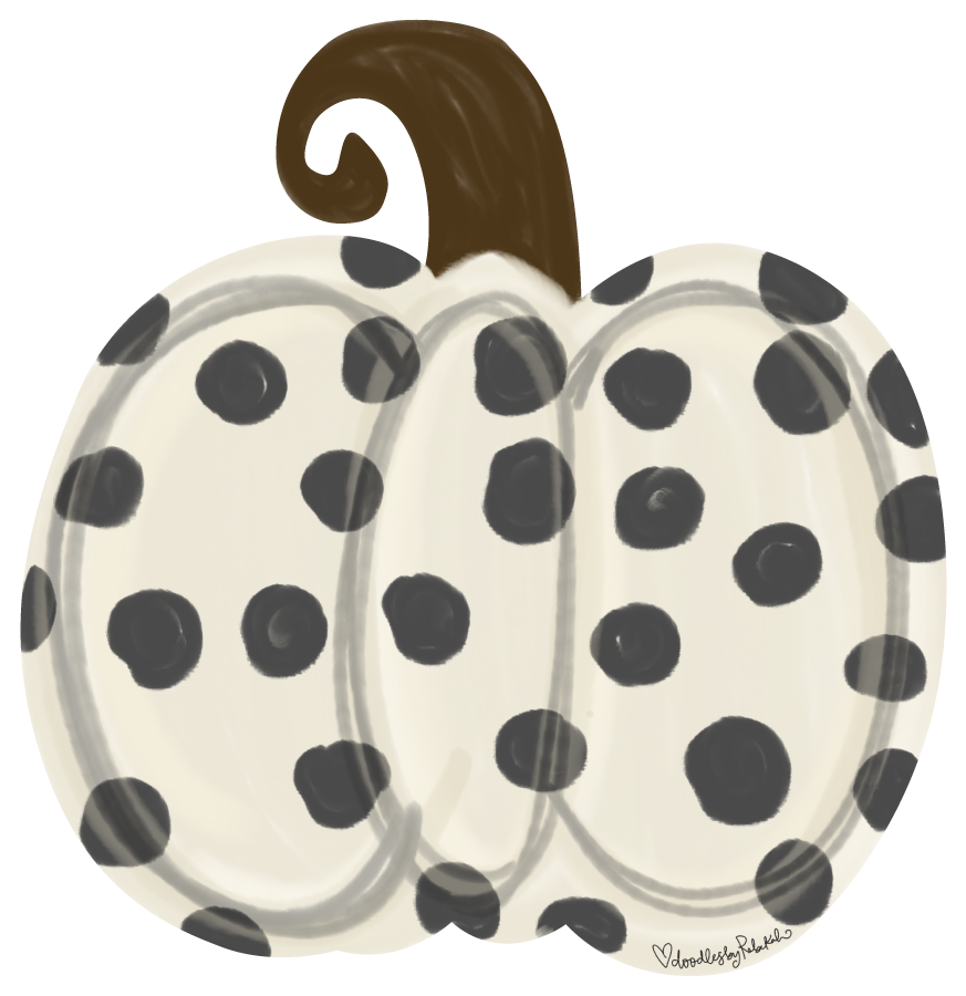 DOODLES BY REBEKAH BLACK DOTS WHITE PUMPKIN BROWN STEM