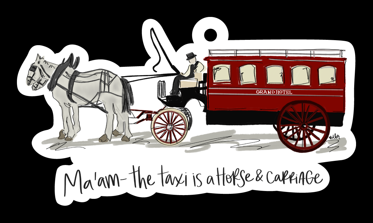 DOODLES BY REBEKAH MA'AM THE TAXI IS A HORSE & CARRIAGE GRAND HOTEL