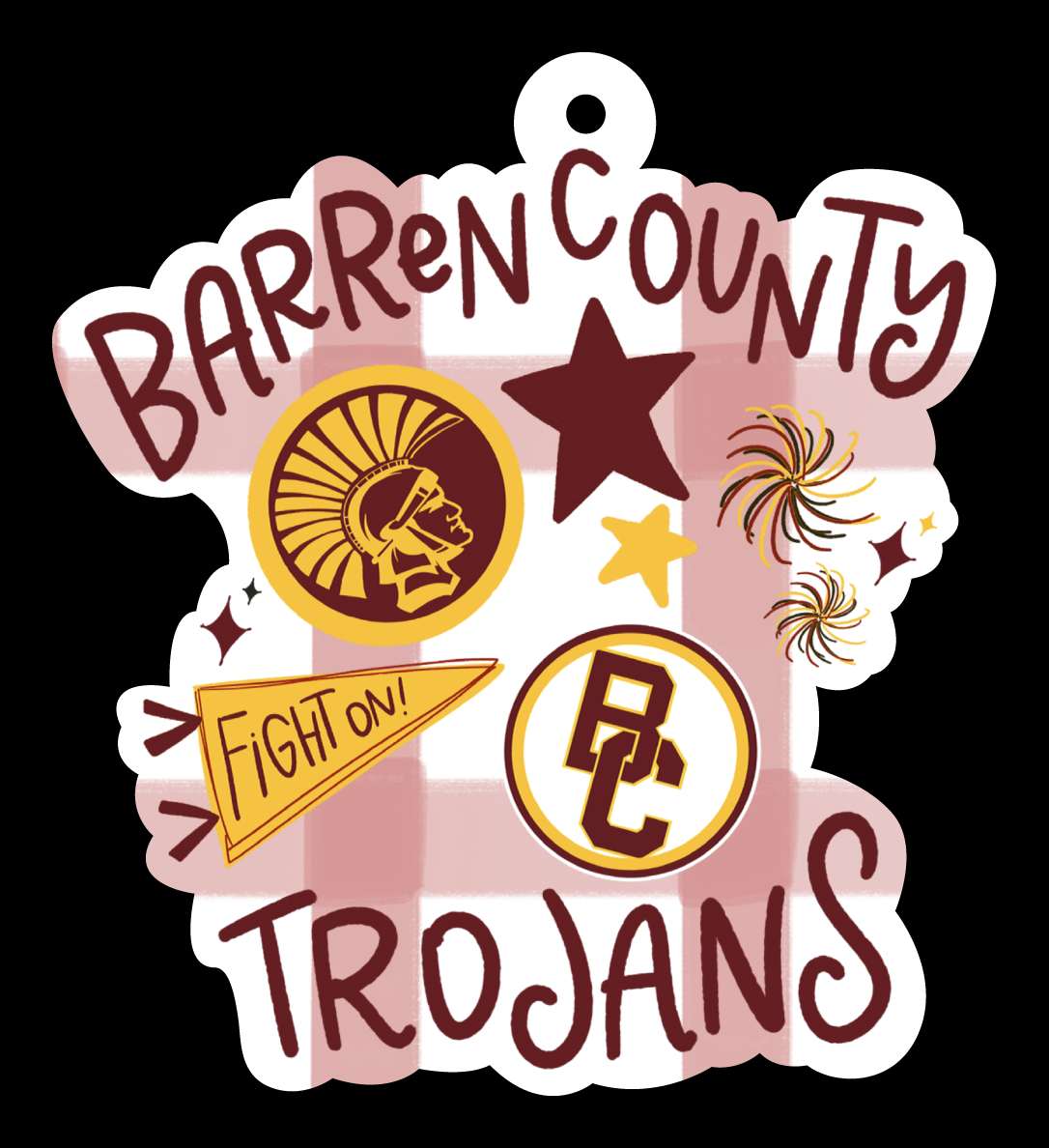 DOODLES BY REBEKAH BARREN COUNTRY TROJANS PINK AND WHITE
