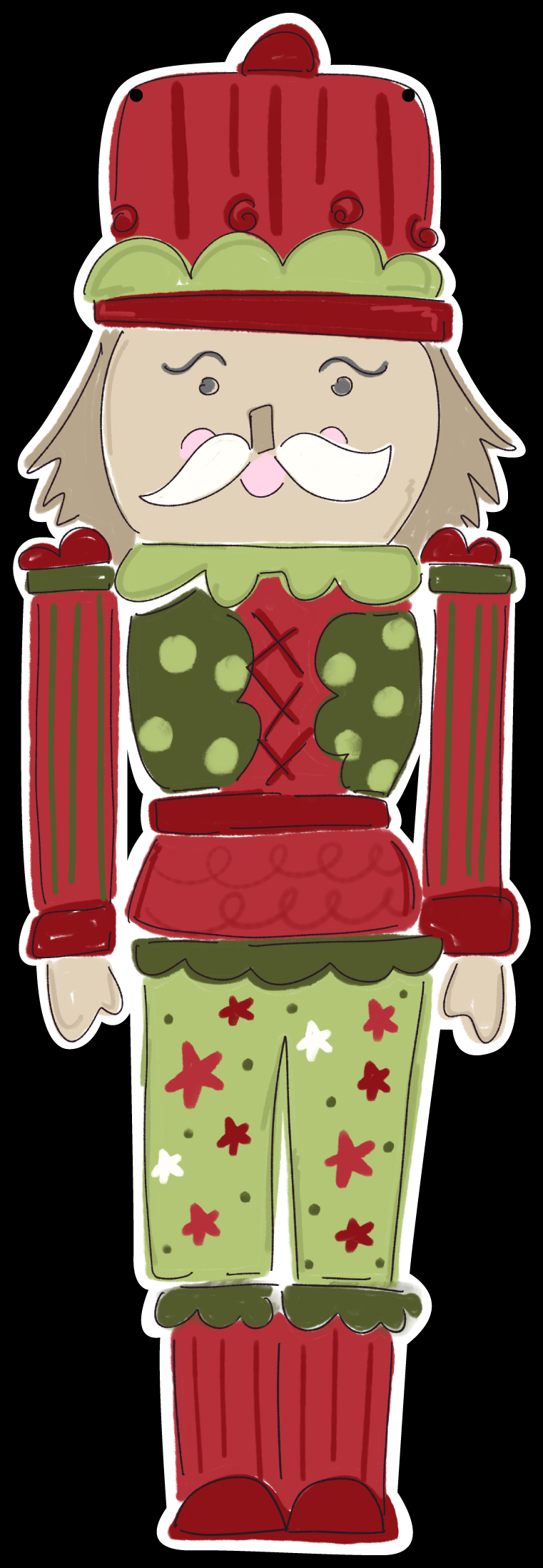 DOODLES BY REBEKAH  NUTCRACKER RED AND GREEN OUTFIT WITH STARS ON PANTS