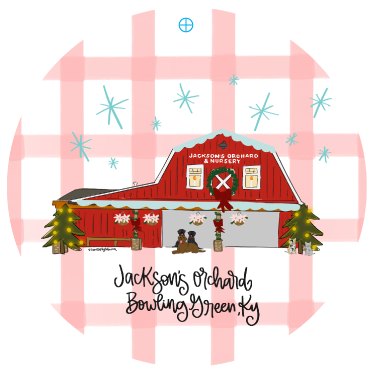 DOODLES BY REBEKAH RED BARN WITH THREE DOGS JACKSONS ORCHARD BOLLING GREEN KY