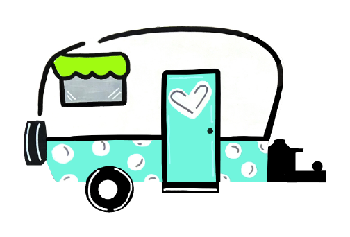 ALICIA MILAM TEAL AND WHITE CAMPER