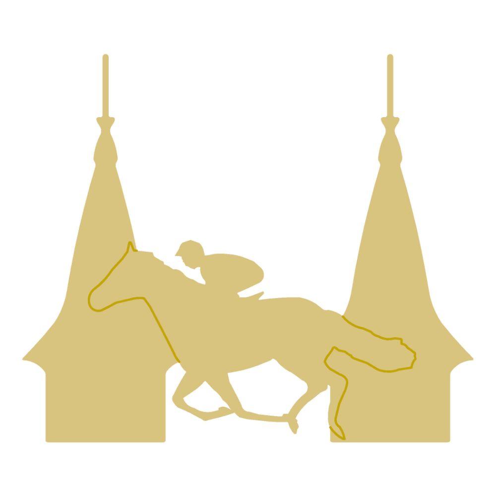 Basic Shape Horse Rider MDF Cutout Between Twin Spires Silhouette - Unfinished For DIY