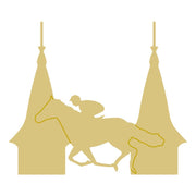 Basic Shape Horse Rider MDF Cutout Between Twin Spires Silhouette - Unfinished For DIY