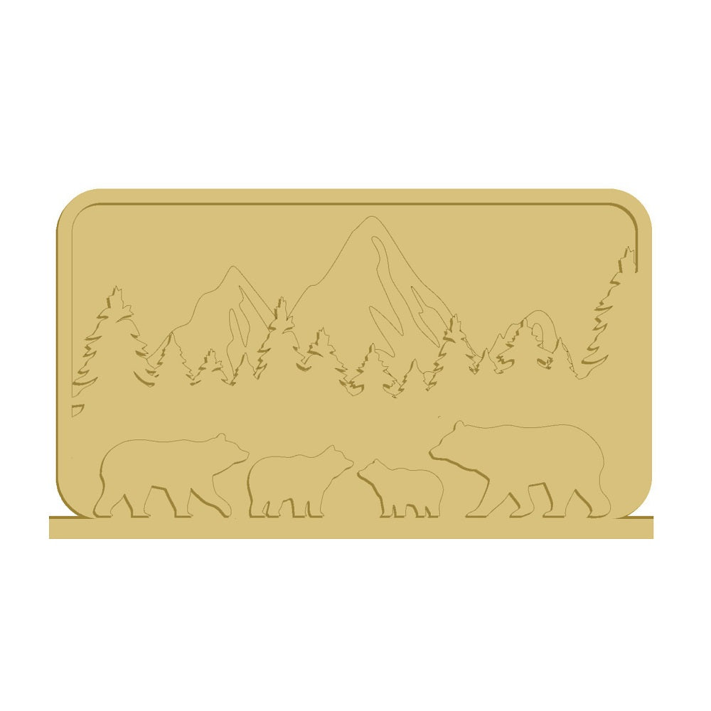 Design By Line Rectangle Shelf Sitter MDF Cutout Bear Family Mountain Scene - Unfinished For DIY