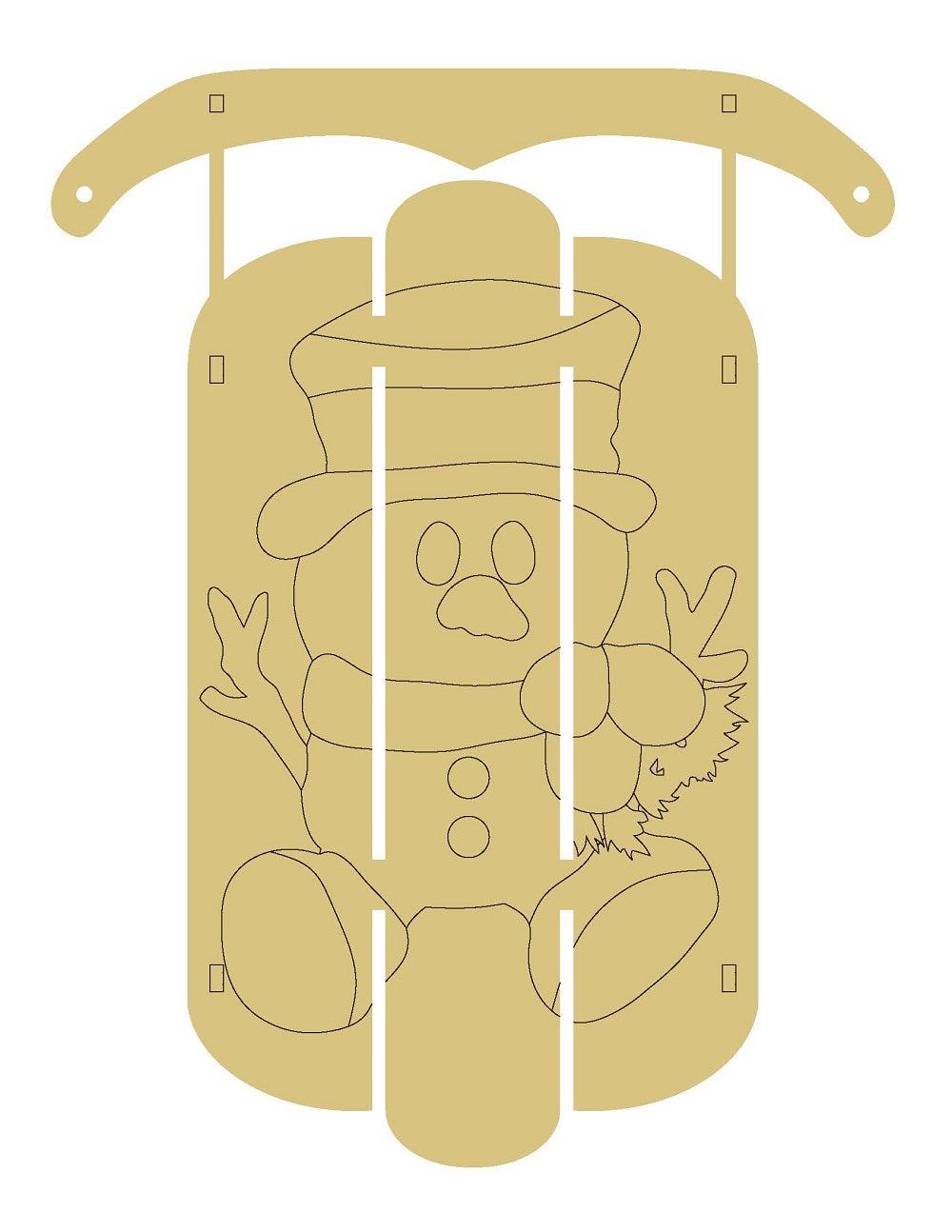 Design By Line Dimensional Sled MDF Cutout With Snowman - Unfinished For DIY