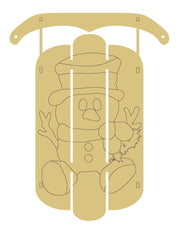 Design By Line Dimensional Sled MDF Cutout With Snowman - Unfinished For DIY