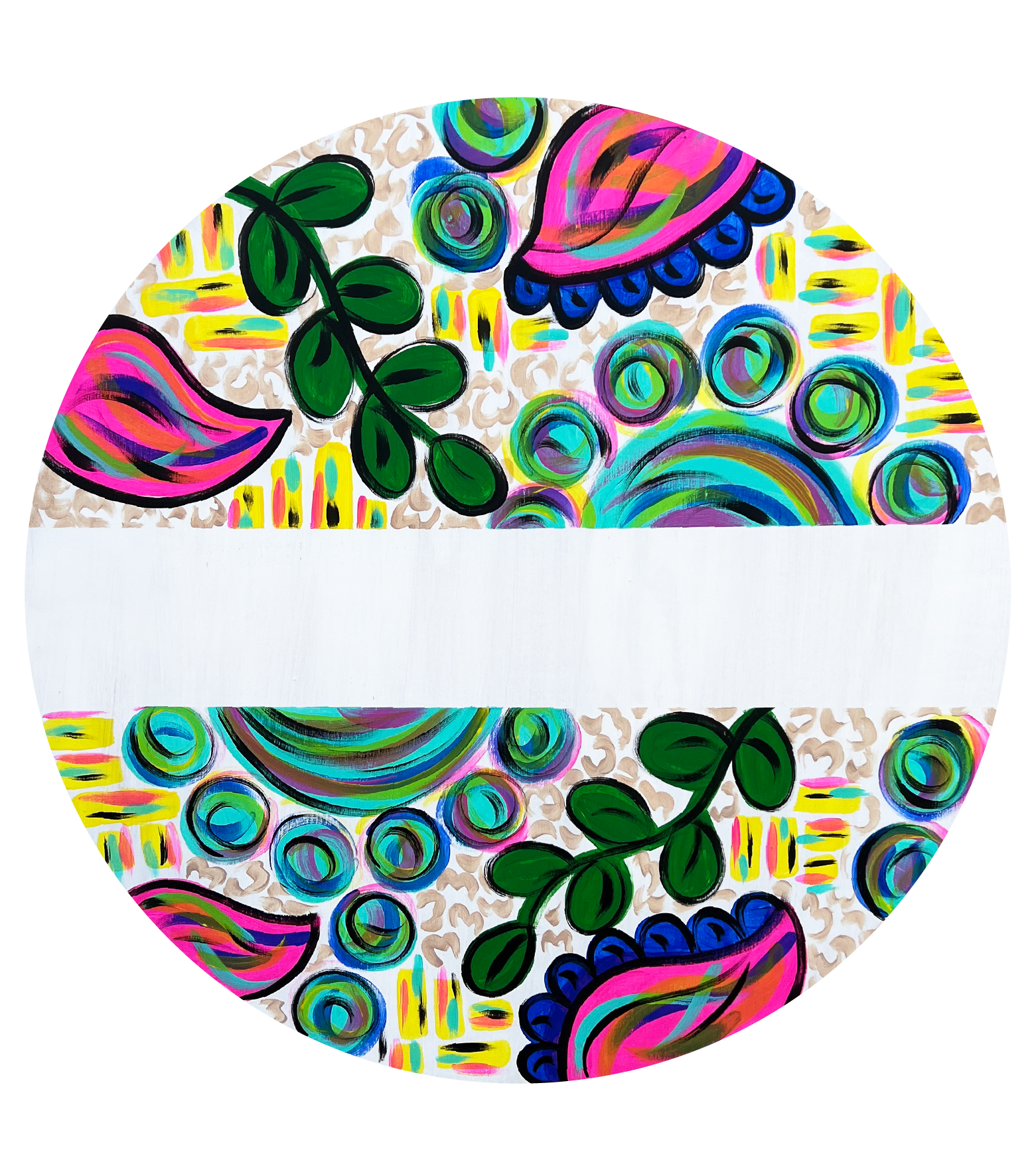 DK DESIGNS GEORGIA CIRCLE BRIGHT FLORAL PRINT WITH BLANK CENTER