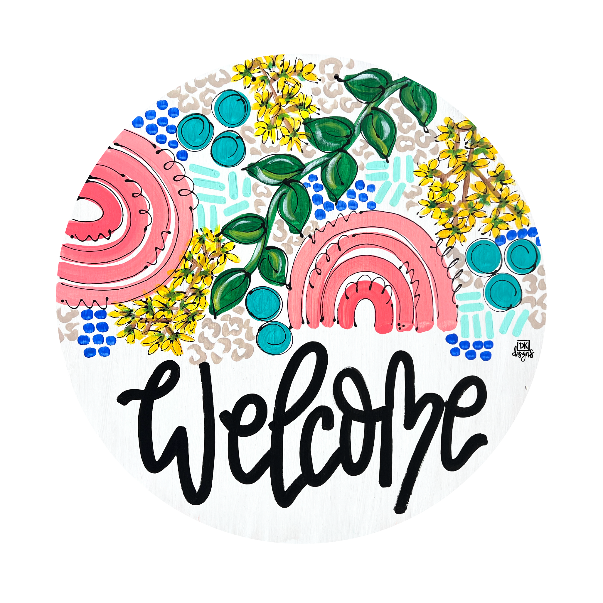 DK DESIGNS GEORGIA CIRCLE WELCOME WITH RAINBOW AND FLOWERS