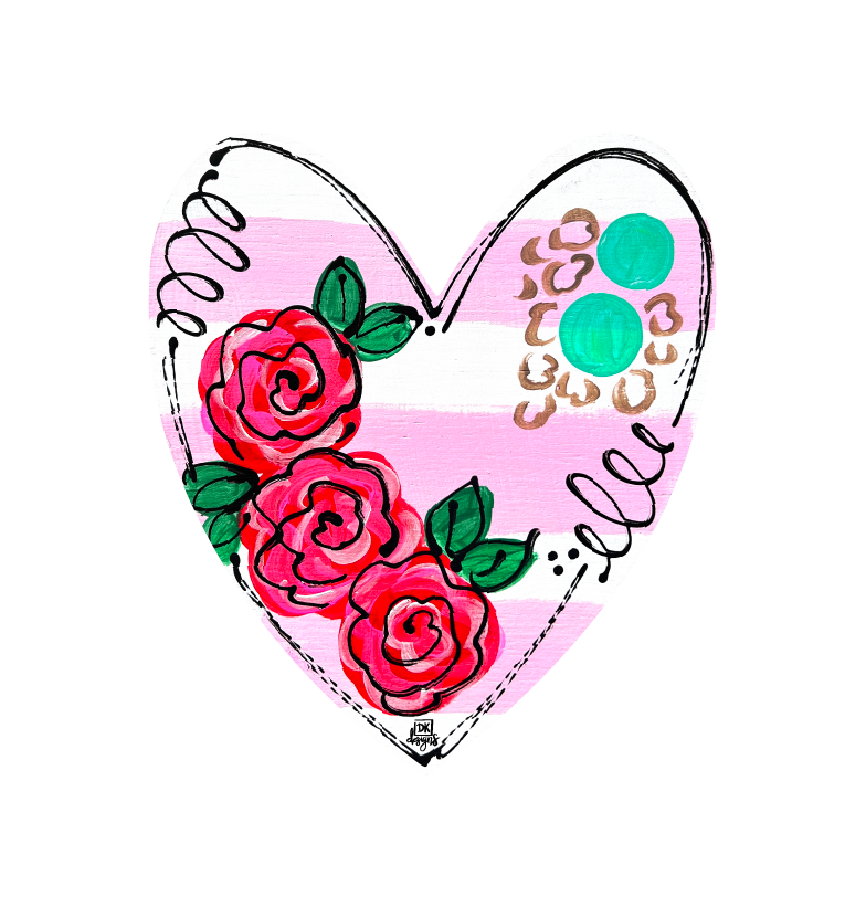 DK DESIGNS GEORGIA HEART WITH ROSES AND STRIPES