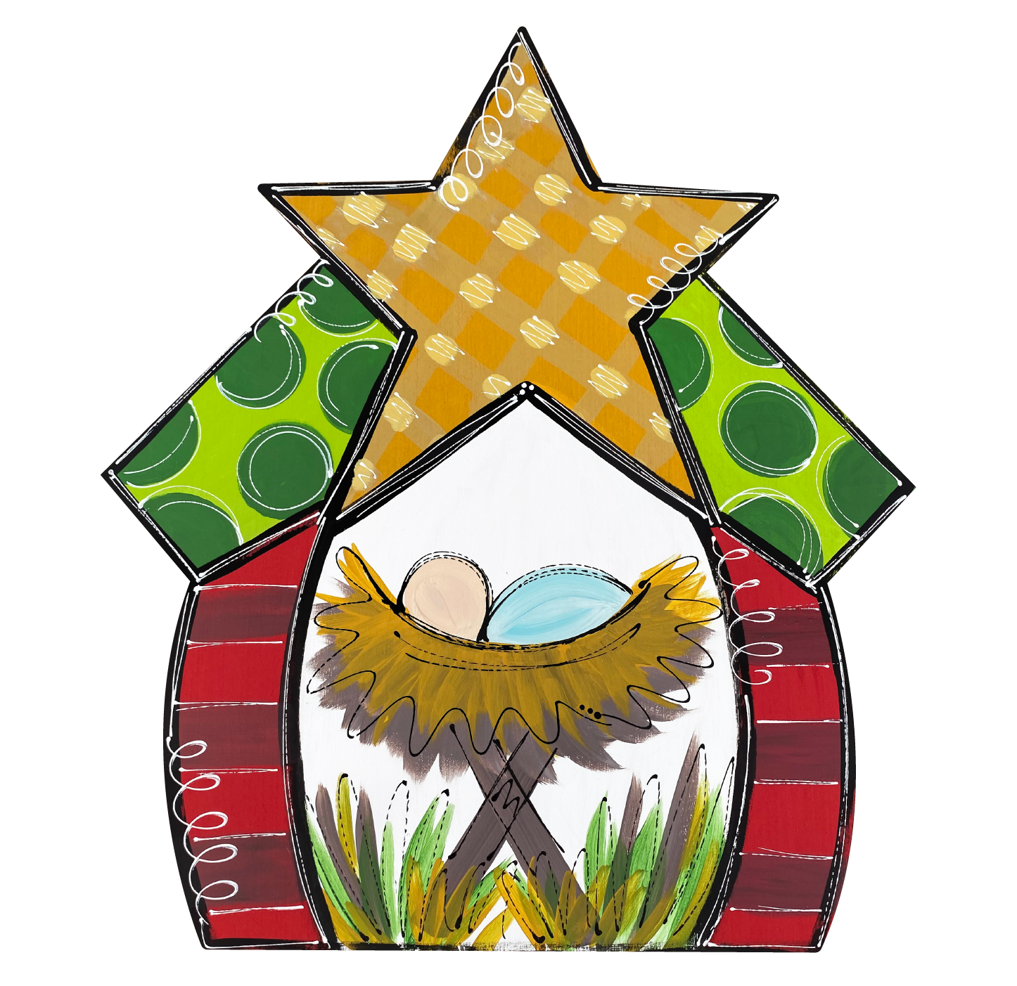 DK DESIGNS GEORGIA NATIVITY WITH GREEN ROOF AND YELLOW STAR