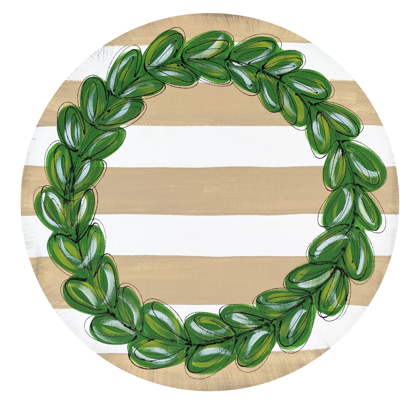 DK DESIGNS GEORGIA CIRCLE WITH BROWN AND WHITE STRIPES AND GREENERY