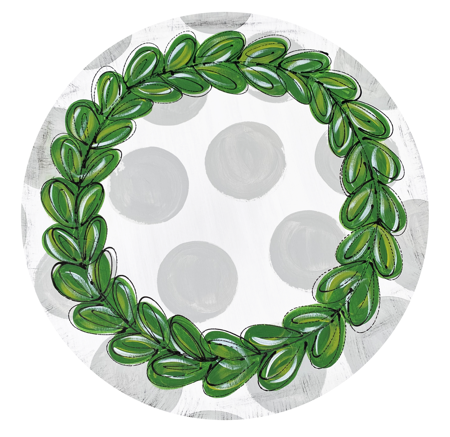 DK DESIGNS GEORGIA CIRCLE WITH BLUE AND WHITE DOTS AND GREENERY