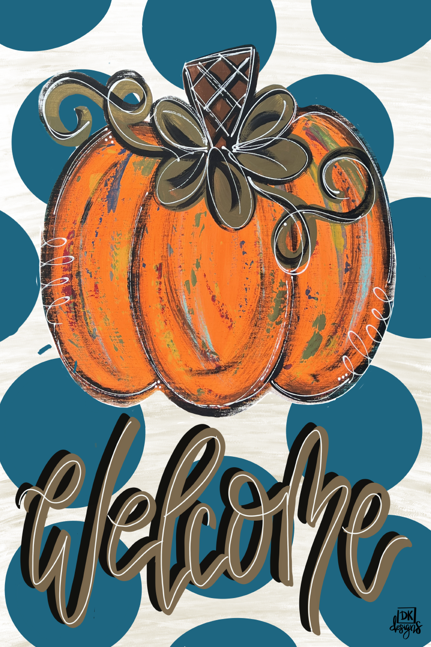 DK DESIGNS GEORGIA WELCOME PUMPKIN WITH BLUE DOTS