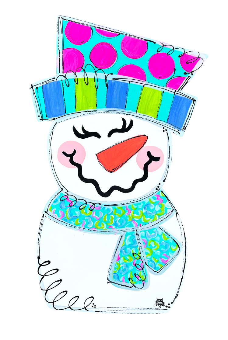 DK DESIGNS GEORGIA SNOWMAN WITH COLORFUL HAT AND SCARF