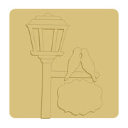 3D Light Post MDF Cutout With Birds And Hanging Scalloped Sign - Unfinished For DIY