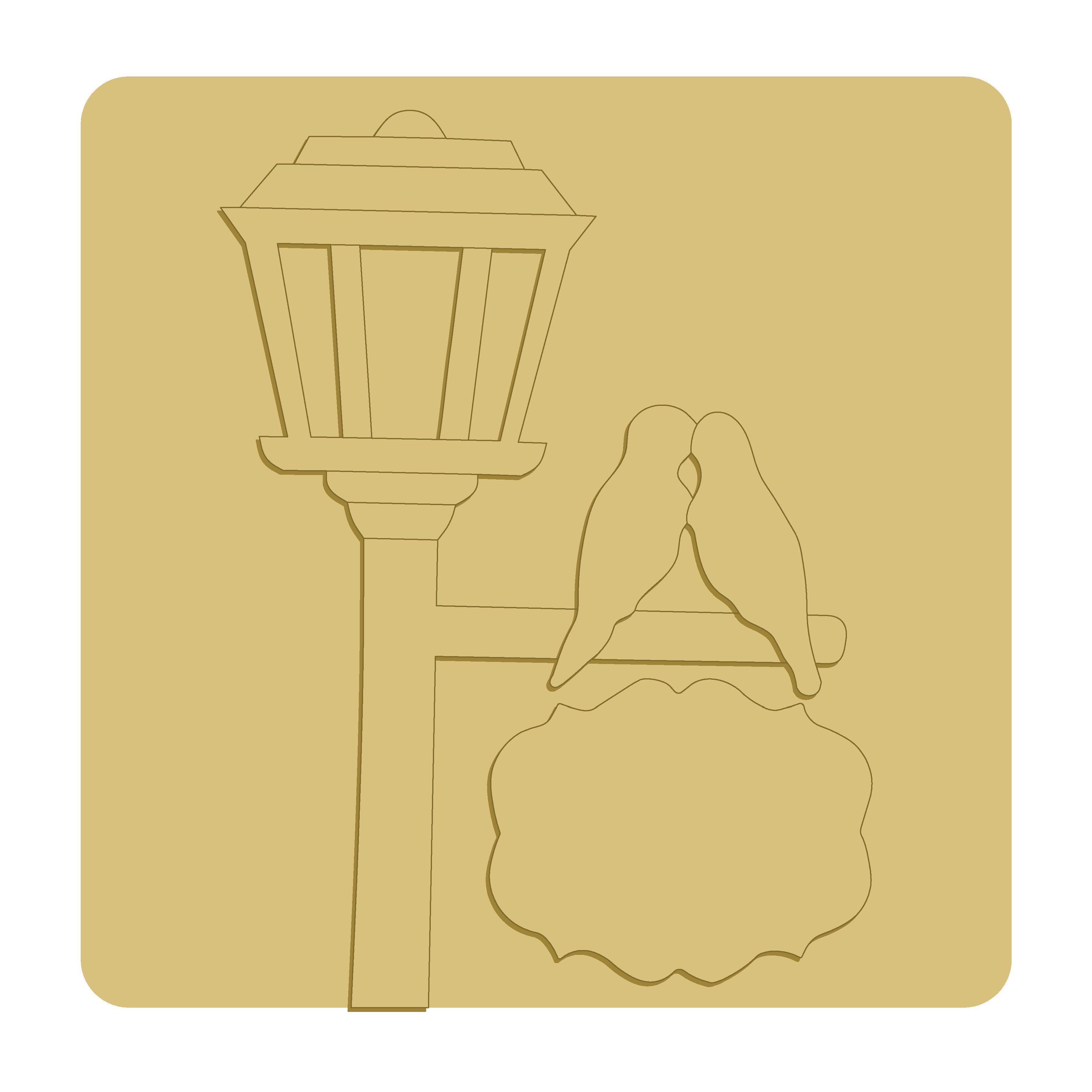 3D Light Post MDF Cutout With Birds And Hanging Scalloped Sign - Unfinished For DIY