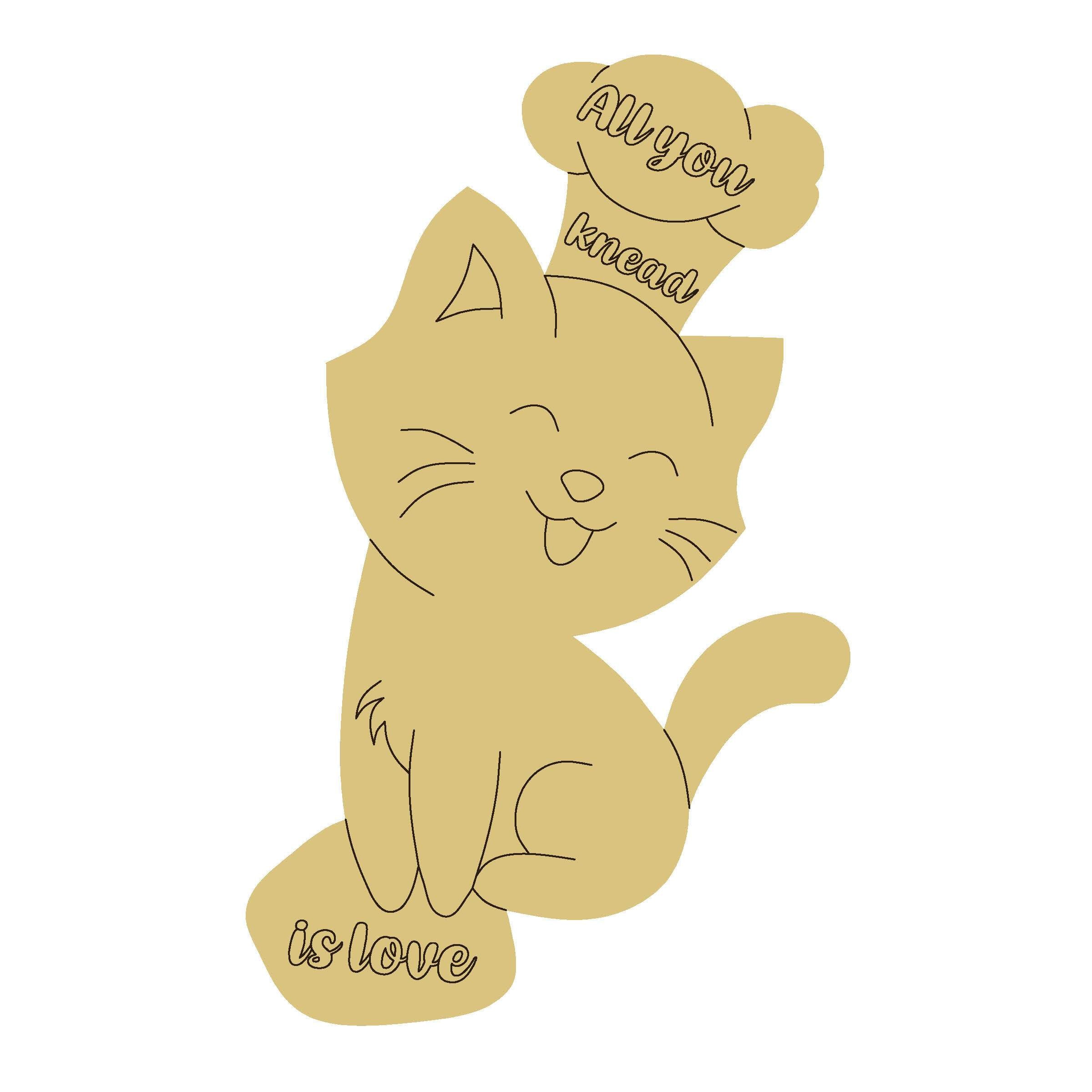 Design By Line Sitting Cat MDF Cutout All You Knead Is Love - Unfinished For DIY