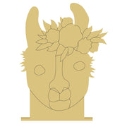 Design By Line Head MDF Cutout Alpaca Head With Floral Crown - Unfinished For DIY
