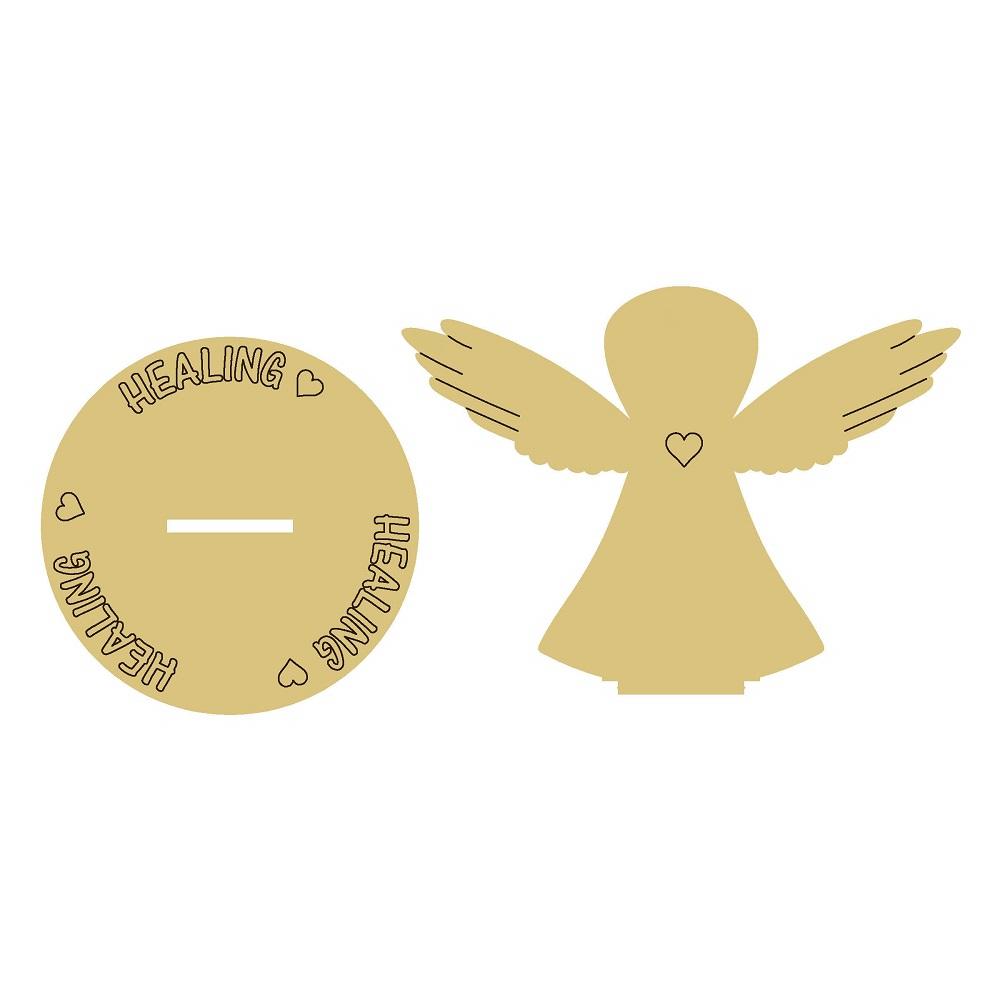 Design By Line Angel MDF Cutout Healing Round Disk With Hearts - Unfinished For DIY