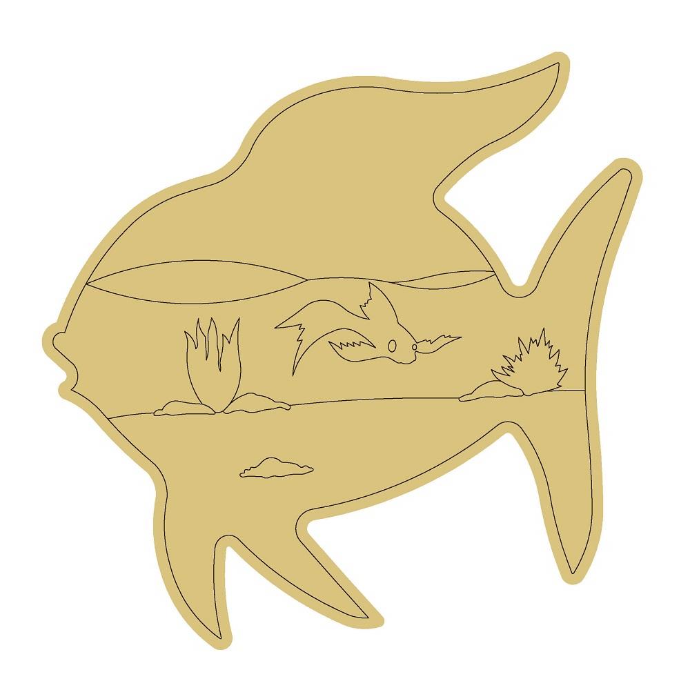 Design By Line Angelfish MDF Cutout Underwater Scene With Sea Plants - Unfinished For DIY