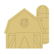 Design By Line Barn MDF Cutout Christmas Scene With Tree And Wreath - Unfinished For DIY