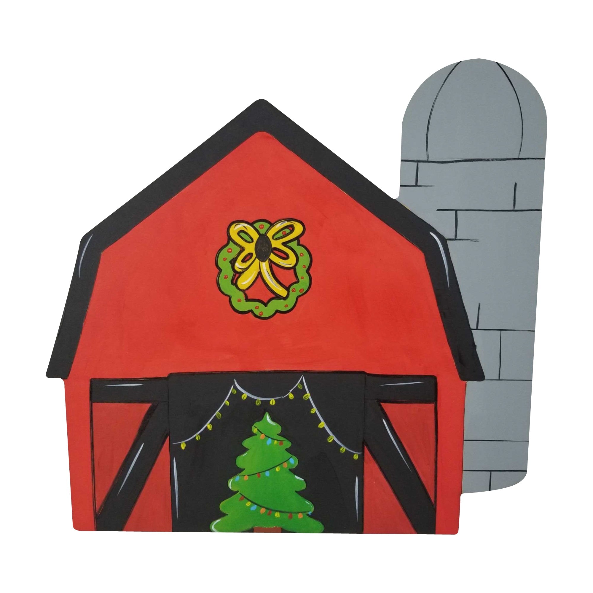 Design By Line Barn MDF Cutout Christmas Scene With Tree And Wreath - Unfinished For DIY