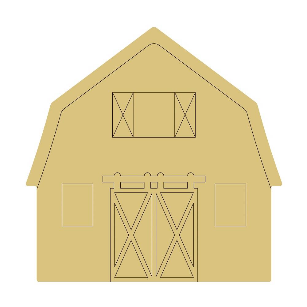 Design By Line Barn MDF Cutout Double Door Silhouette With Upper Window - Unfinished For DIY