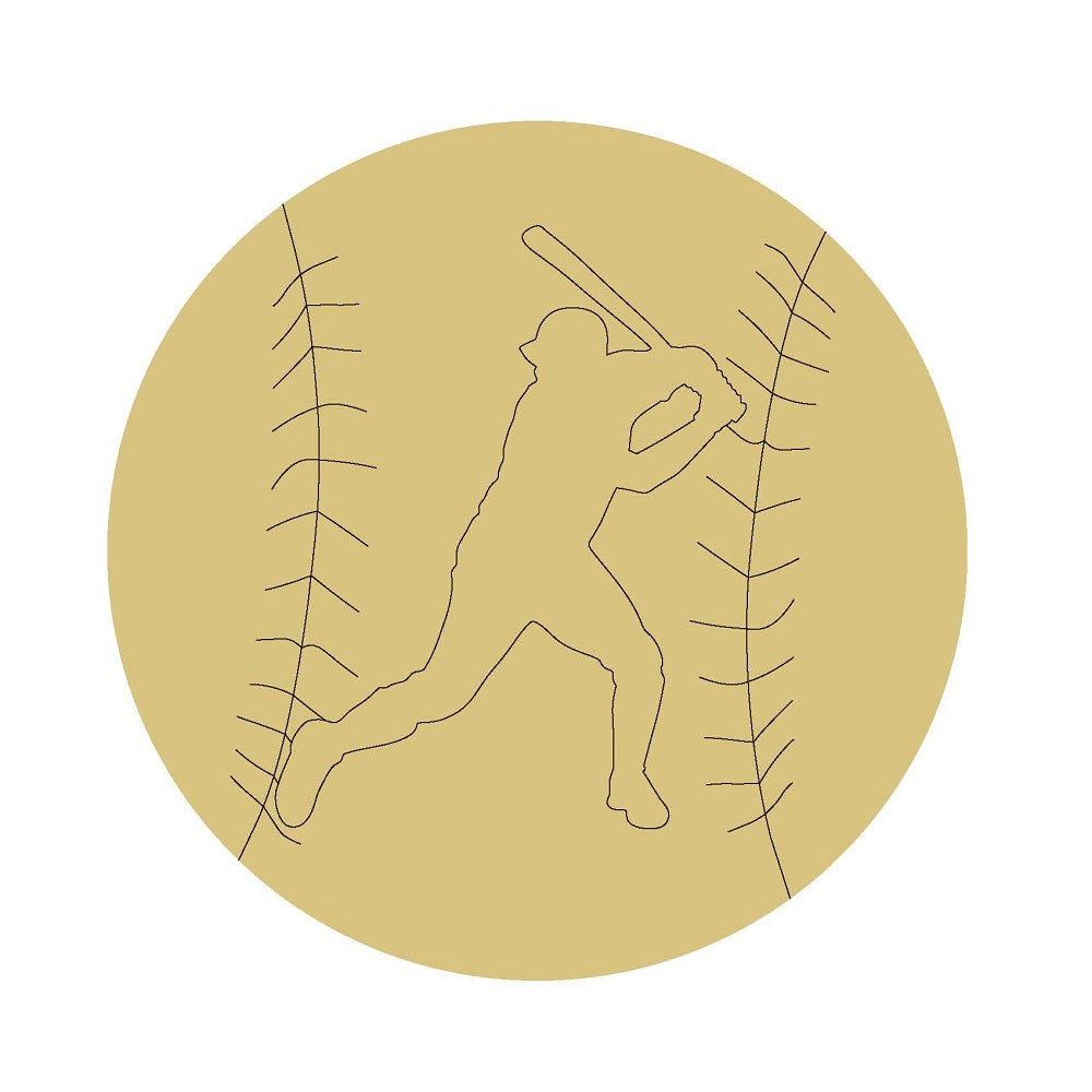 Design By Line Round MDF Cutout Baseball Player Silhouette With Bat - Unfinished For DIY