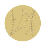 Design By Line Round MDF Cutout Baseball Player Silhouette With Bat - Unfinished For DIY