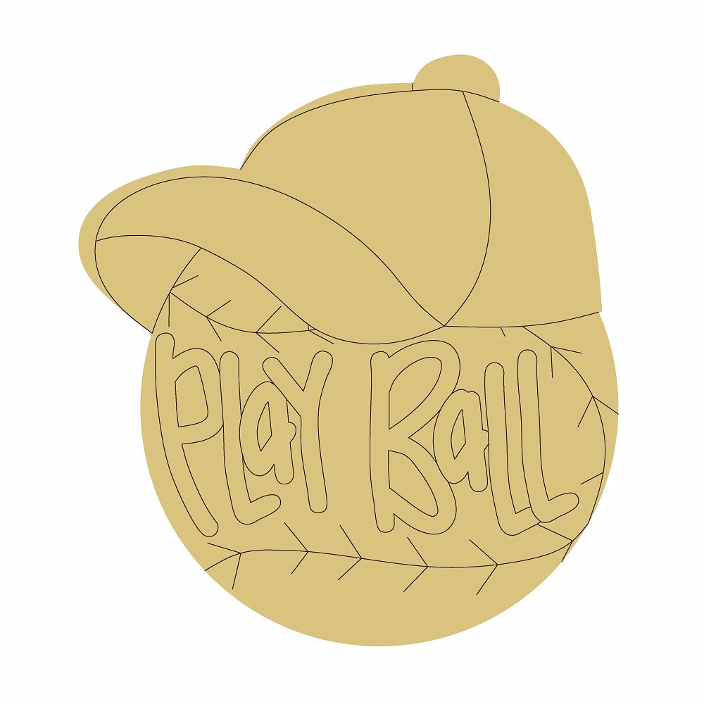 Design By Line Baseball MDF Cutout Play Ball With Hat - Unfinished For DIY