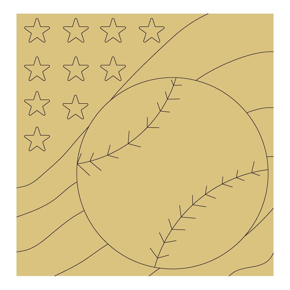 Design By Line Baseball MDF Cutout Baseball Flag Stars And Stripes Pattern - Unfinished For DIY